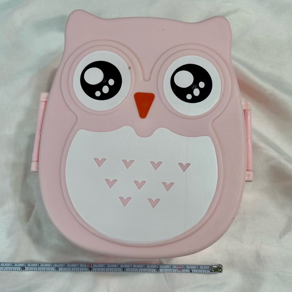Cute Pink Owl Silicone Lunch Box for Kids with Heart Accent